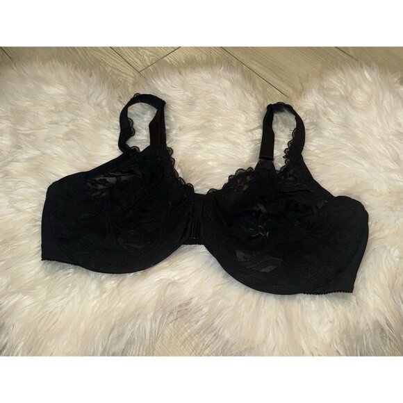 Glamorise 9245 WonderWire Front Close Stretch Lace Bra UW Womens 42C Black - Picture 1 of 6